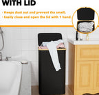SpaceAid Laundry Hamper with Lid, 110L Large Tall Clothes Basket Bin with Bamboo Handles, Collapsible Laundry Hamper for Bedroom, Bathroom, Dorm, Laundry Room - Black