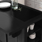 Homestyles Nantucket Distressed Black Kitchen Island with Black Granite and Wood Drop Leaf Breakfast Bar, 48"W