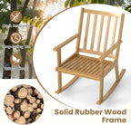Giantex Rocking Chair with Cushion, Solid Rubber Wood Rocker w/Slatted High Back & Padded Seat, Indoor Rustic Accent Armchair for Living Room, Bedroom, Study, Nursery, Patio, Natural (1)