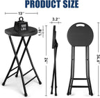 Folding Stool, Black 24 Inch Foldable Bar Stool with Handle, 500 lbs Capacity, Non-Slip Feet, Space-Saving Folding Tall Seating for Kitchen Island, Pub, Camping, Party Ourdoor Indoor(1 Pack)
