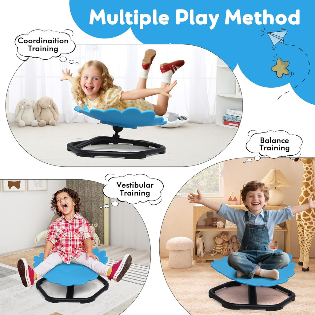 YGJT Kids Sensory Swivel Chair, Spinning Chair for Autistic Kids & ADHD Children, Autism Sensory Products Sit and Spin Activity Toys, Toddler Wobble Training Body Coordination, Blue