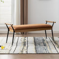 HEAH-YO Modern Dining Bench, 51 Inches Entryway Bench with Armrests, Upholstered PU Leather End of Bench for Bedroom, Brown