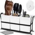 Czlizdyt Large Kitchen Utensil Holder, Drainage Utensil Caddy for Countertop, 3pcs Bins Set Cooking Utensil Organizer for Spoons, Spatulas, White