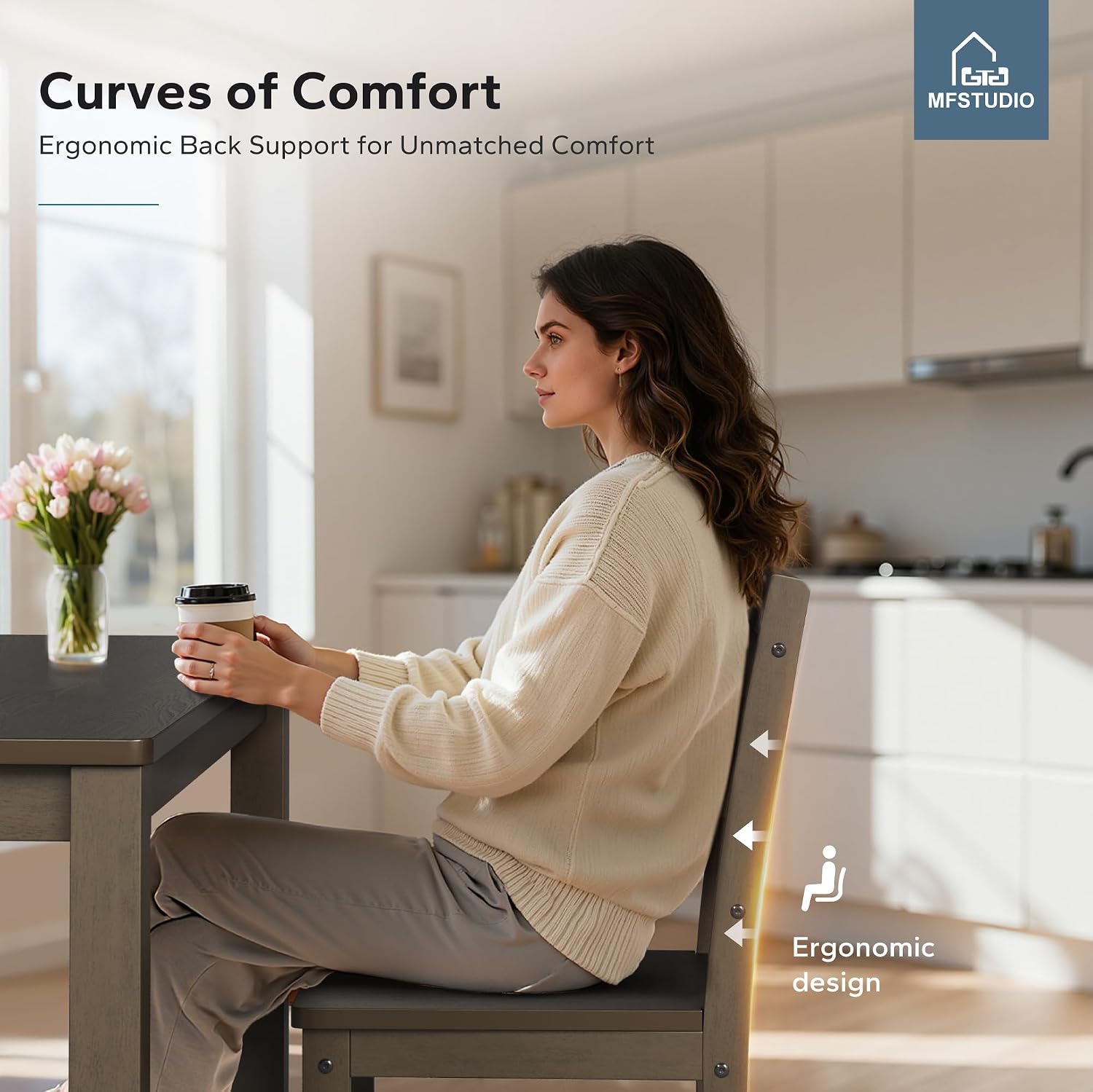 MFSTUDIO 5 Piece Kitchen Table Chairs Set of 4, Wood Dining Table Set for 4, Space Saving Farmhouse Dinner Table Set for 4, Dark Oak