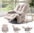 Rocker Recliner Chair with Massage and Heat, Oversized Rocking Nursery Recliners Overstuffed Swivel Glider with Cup Holder, Fabric Manual Single Sofa for Living Room, Beige