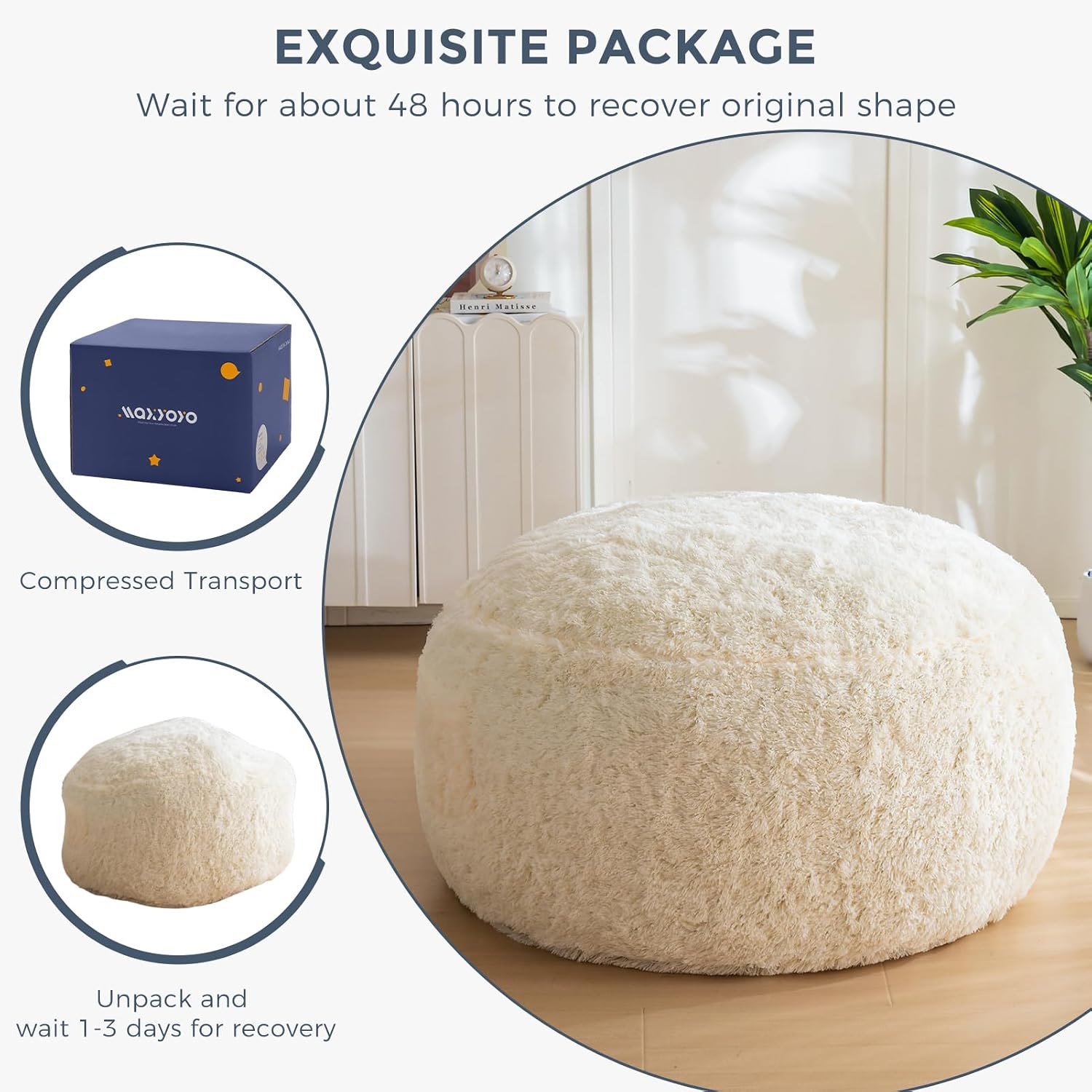 MAXYOYO Bean Bag Chair for Adults, Large 4 ft Bean Bag Chair with Foam Filling, Ultra Soft Fur Lazy Sofa for Living Room Bedroom, Machine Washable Cover