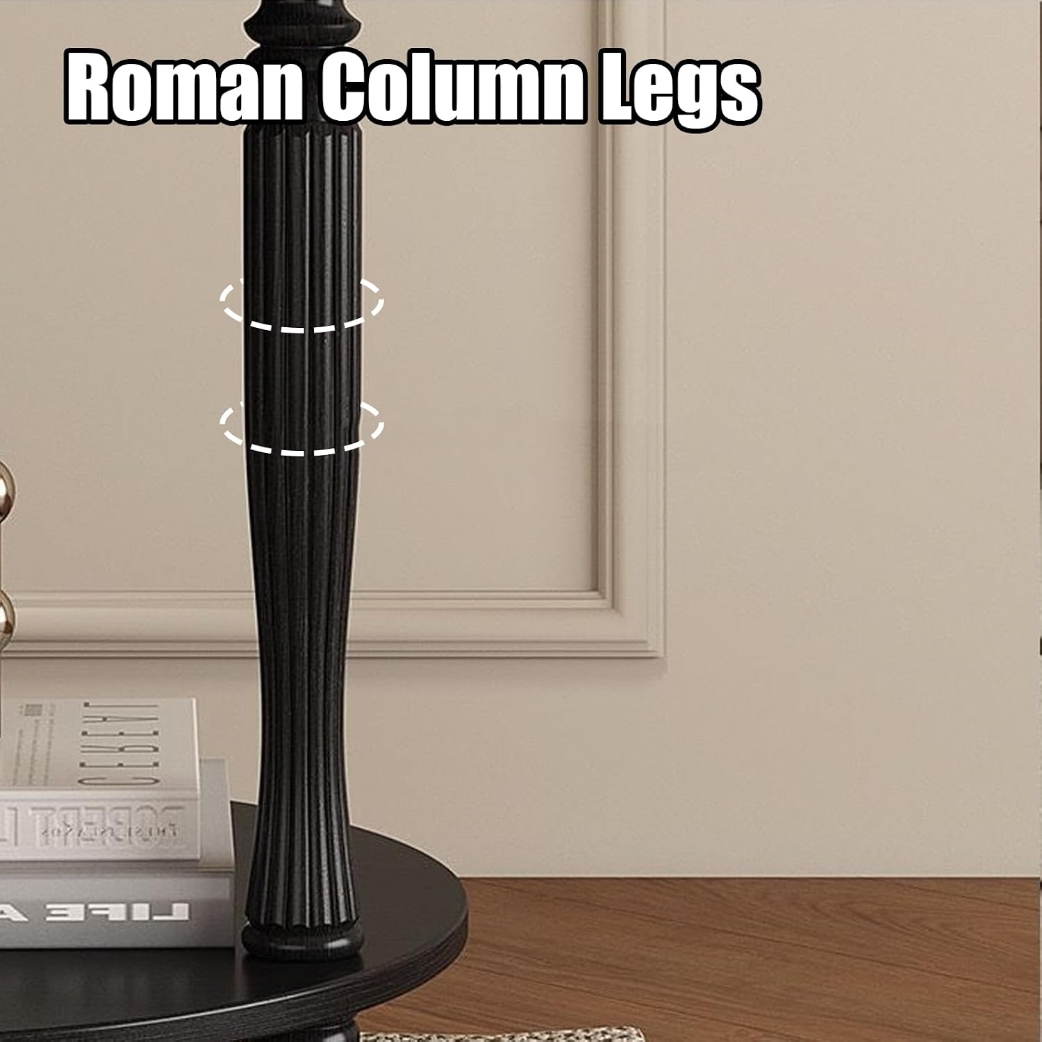 Round Side Table with Roman Column Legs, 2 Tier Sofa End Table with Storage,Accent Solid Wood End Tables,Small Circle Corner Tables for Living Room, Bedroom,50cm