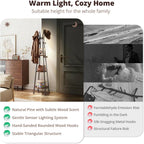 young master Freestanding Coat Rack with Light, 12 Hooks & 3 Wood Shelves, Black