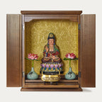 Solid Wood Buddha Altar Shelf Niche with Pull-Out Storage Panel Buddhist Display Cabinet with doors Meditation Table for Pooja and Incense Tribute(Black walnut color,31*27*43cm/12.2*10.6*16.9in)
