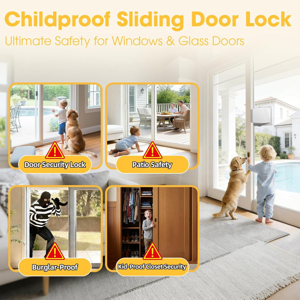 Sliding Door Child Safety Lock: 2-Pack for Glass/Patio Doors, Windows & Closets, 3-Second No-Tools Installation, Durable Childproof Security Lock for Lasting Protection - Baby to Kid Safety Age 0-4