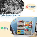 LATIBELL Kids Bookshelf Toy Storage Organizer - Book Shelf for Kid Rooms, 6 Toy Bins for Kid Organizer and 3 Sling Kids Bookcase, Toddler Baby Montessori Nursery Bookshelf Childrens Book Rack Display