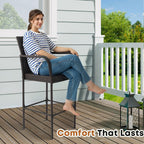 Outdoor Bar Stools Set of 2, Patio Bar Stools with Armrests, All Weather Wicker Rattan Bar Chairs with Backrest for Backyard, Garden, Pool, Balcony and Deck (Brown)