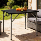 BLKMTY 34" Square Folding Card Table, Indoor Outdoor Portable Picnic Table Half Foldable Plastic Tables with Carrying Handle for Kitchen Camping Party BBQ Event, Black