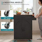 RALGEND Kitchen Island Cart, Small Kitchen Island with Storage Cabinet and Drawer, Rolling Kitchen Cart on Wheels with Spice Rack and Towel Rack, for Kitchen, Dining Room, Black and Rustic Brown