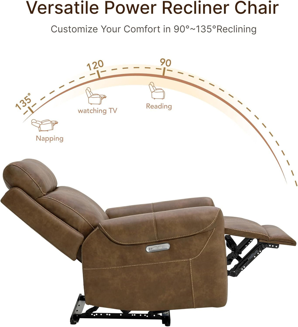 KISLOT Leather Recliner Chair for Adults Wall Hugger RV Recliner with USB Charging Ports Electric Power Reclining Sofa for Living Room Home Theater Seating Bedroom