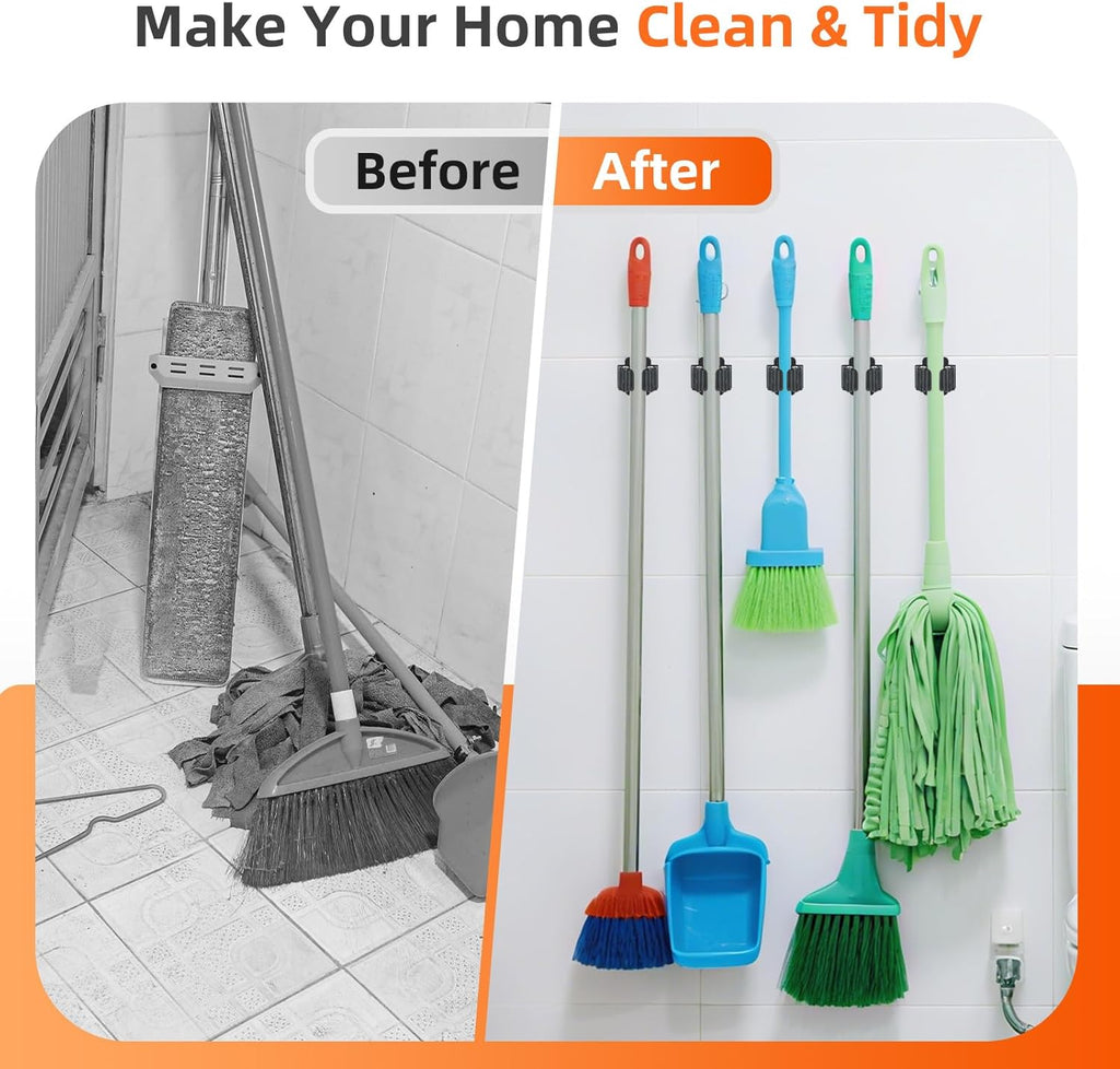 12 PCS Broom Holder Wall Mount, Upgraded Heavy Duty Mop and Broom Holder Wall Mount, Stainless Steel Broom Hanger Mop Holder Rack for Kitchen Laundry Garden Tool Organizer