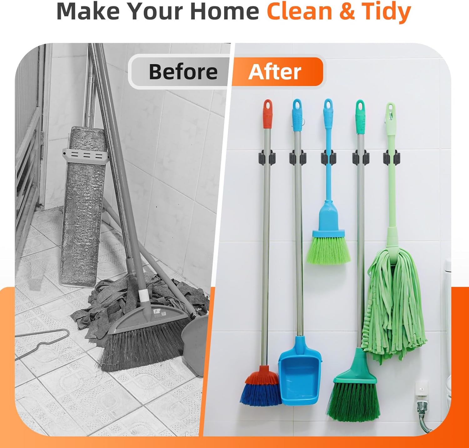 12 PCS Broom Holder Wall Mount, Upgraded Heavy Duty Mop and Broom Holder Wall Mount, Stainless Steel Broom Hanger Mop Holder Rack for Kitchen Laundry Garden Tool Organizer