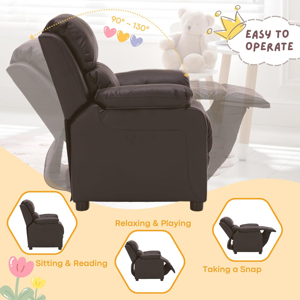Macaron Kids Reclining Chair Leather Recliner Sofa Push Back Toddler Youth Children Child Ages 2-8