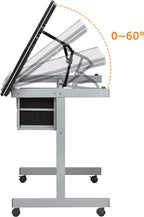Yaheetech Drawing Desk Adjustable Glass Drafting Study Table for Diamond/Versatile Art Craft Station w/ 2 Slide Rolling Wheels and Drawers for Artist Painters Home Office