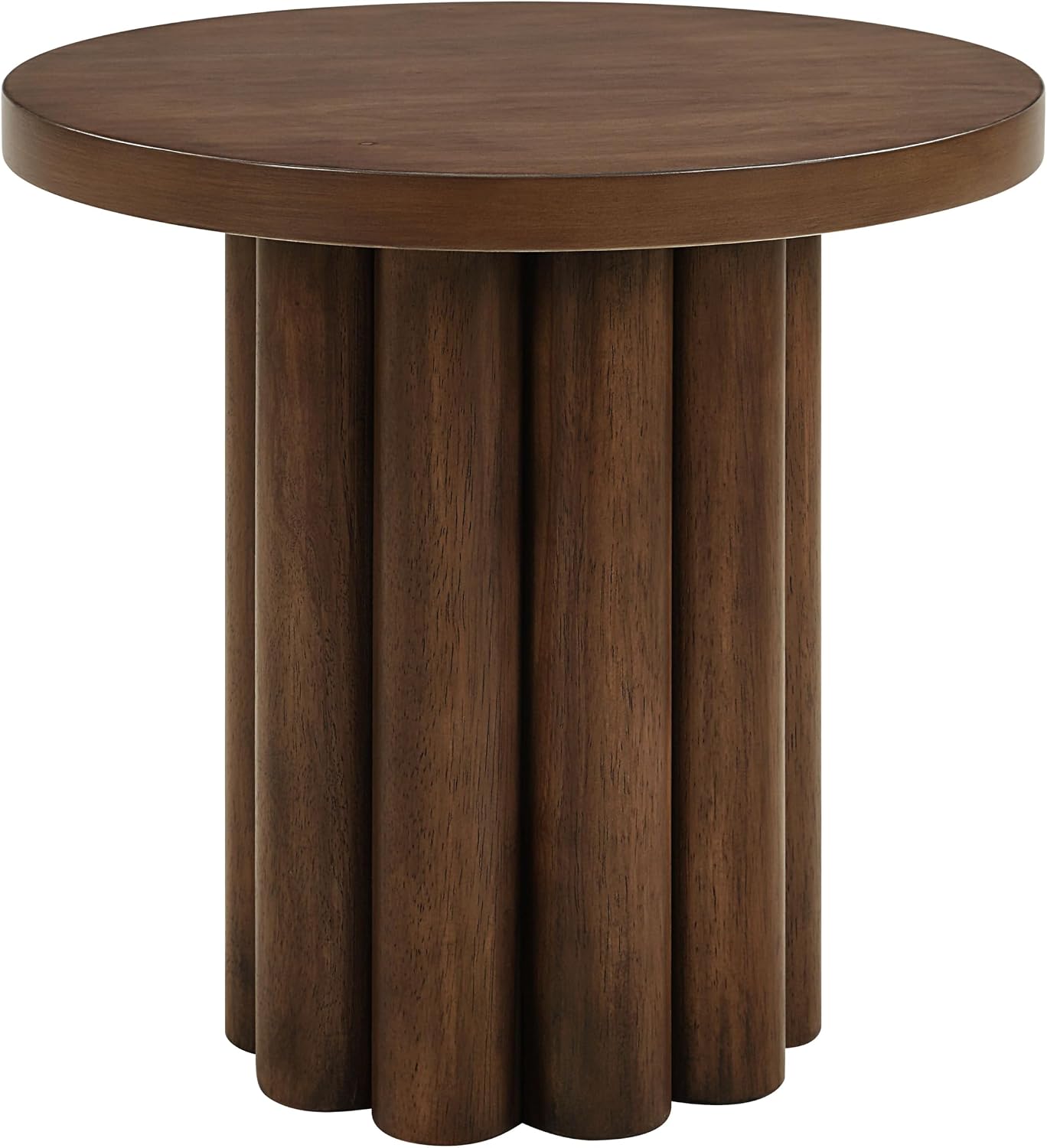 20'' Round End Table Wood Side Table for Living Room, Modern Mid-Century Retro Style for Apartment Bedroom Office, Brown (ø20'' x 20'')