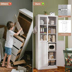 34.6" White Metal Pantry Cabinet with Adjustable Shelves, Freestanding Kitchen Storage Cabinet with Magnetic Doors, for Small Kitchen Dining Room Apartment, 27.6x13.8x34.6 Inches