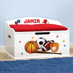 DIBSIES Personalized Creative Wonders Toy Box, Sports, 30 x 19.25 x 18 inches, Soft-Close Lid (White)
