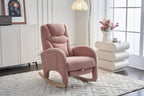 Rocking Chair with Foot Rest, Nursery Glider Teddy Gliding Rocking Chair with Retractable Footrest Rubber Wood Legs Side Pocket High Back & Wide Seat Nursing Chair for Living Room (Pink)