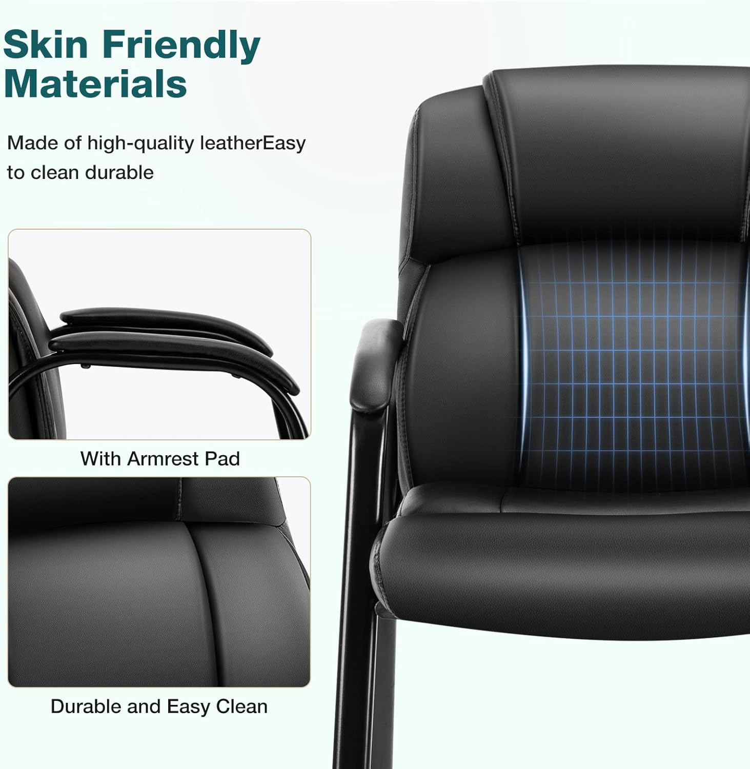 OLIXIS Waiting Room Chairs Set of 4, Leather Office Desk Reception Guest Stationary Side Chair with Padded Arms for Home Conference Lobby Area Meeting Church Medical Clinic Elderly Student