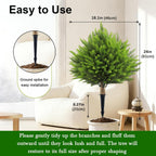 2 Set Artificial Cedar Topiary Ball Trees with Spike, 24" UV Resistant Fake Evergreen Shrubs Plants for Outdoor, Faux Cypress Bushes for Indoor Front Porch Garden