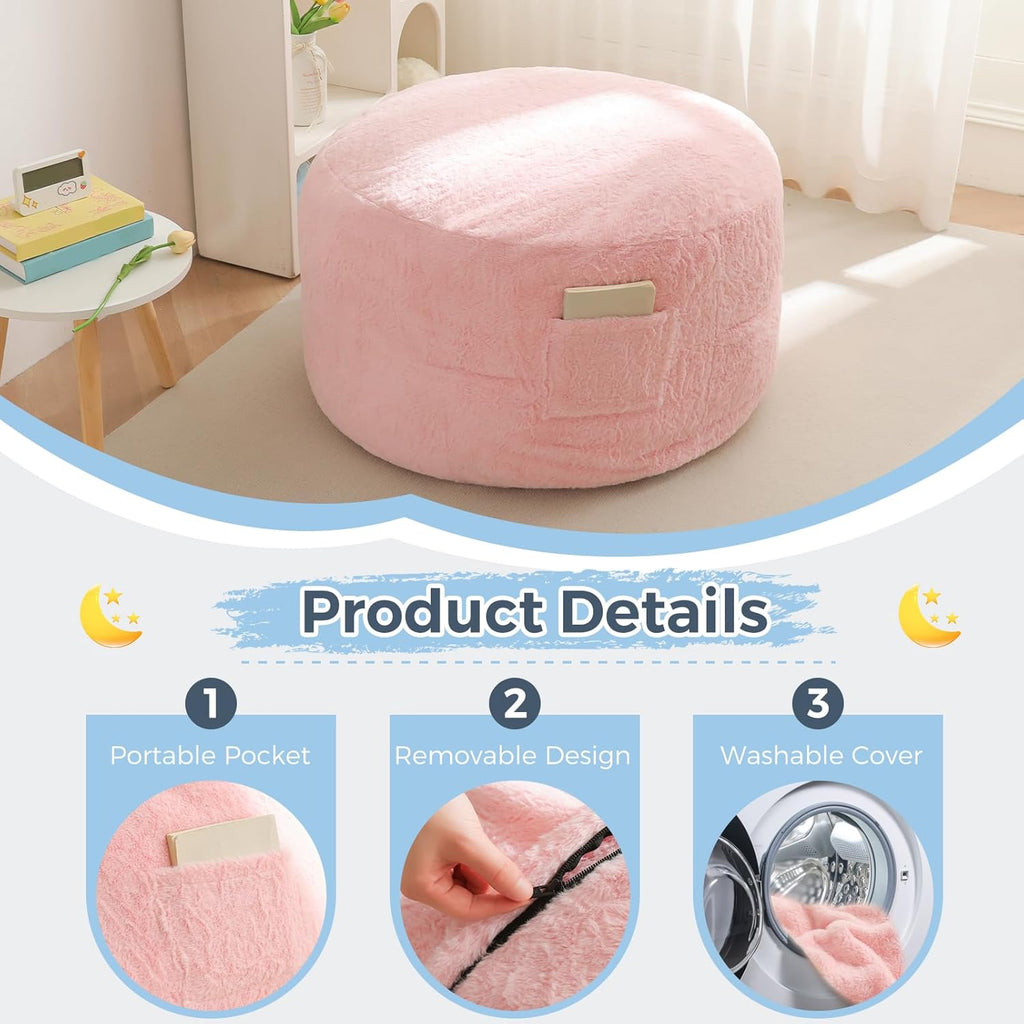 MAXYOYO Bean Bag Chair Bed for Kids, Convertible Bean Bag Folds from Lazy Chair to Floor Bed, Stuffed Floor Sofa Couch Sofa Bed for Boys and Girls, High-Density Foam Filling, Pink