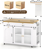 COCO DESIGN 58" Rolling Kitchen Island with Power Outlet, LED Light, Drop Leaf & Storage, Mobile Kitchen Cart with Trash Cabinet, Spice Rack & Towel Rack, White