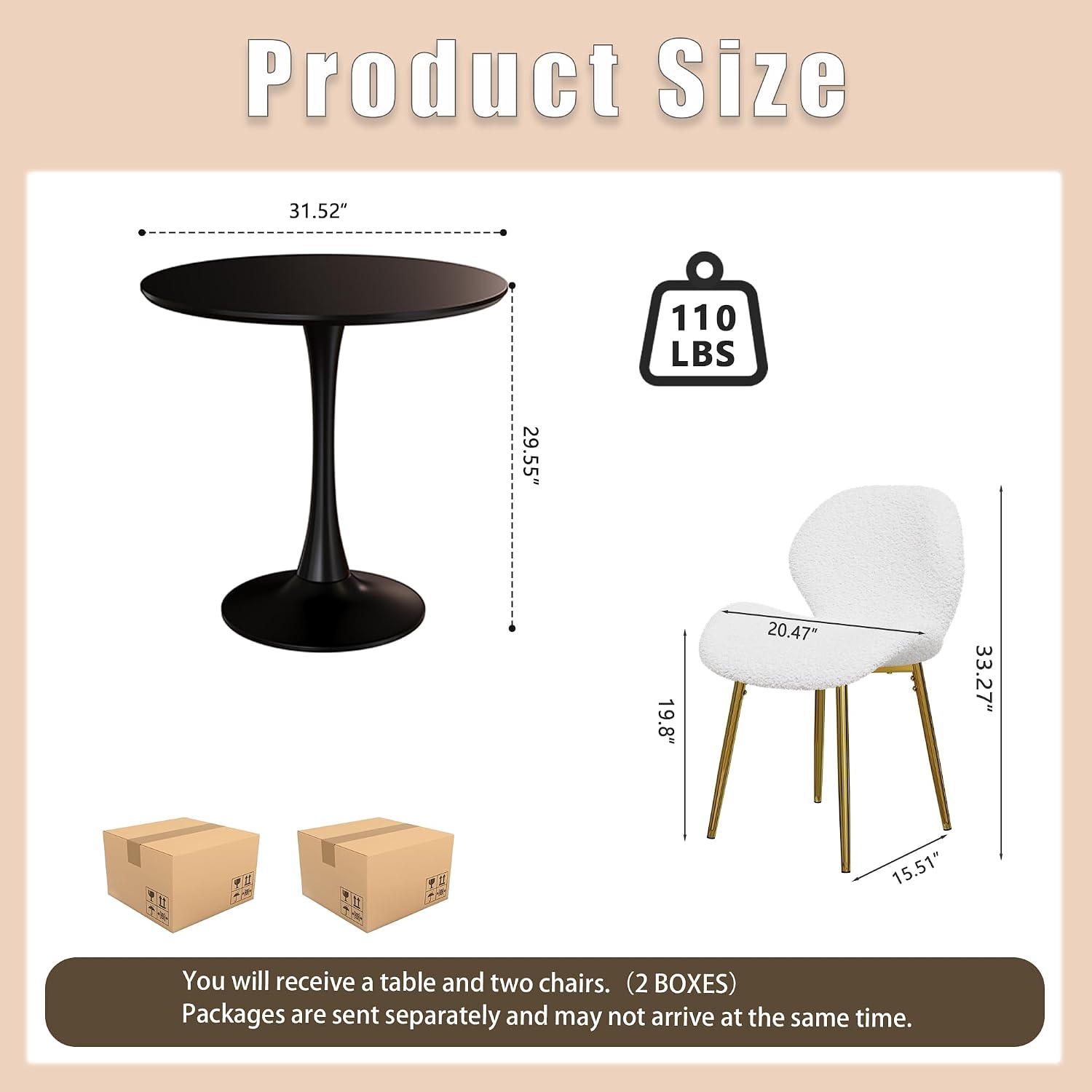 Round Dining Table Set, 31.5'' Modern Dining Table Set for 2, Dining Room Round Table and Chairs Set, 3 Piece Kitchen Table and Chairs Set for Kitchen Dining Room, Office, Coffee Shop