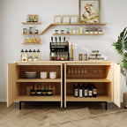 Sideboard Buffet Cabinet with Storage, MUUEGM 58”Fluted Large Kitchen Storage Cabinet with 4 Doors and Adjustable Shelves,Wood Coffee Bar Storage Cabinet for Dinging Room, Living Room, Kitchen,Natural