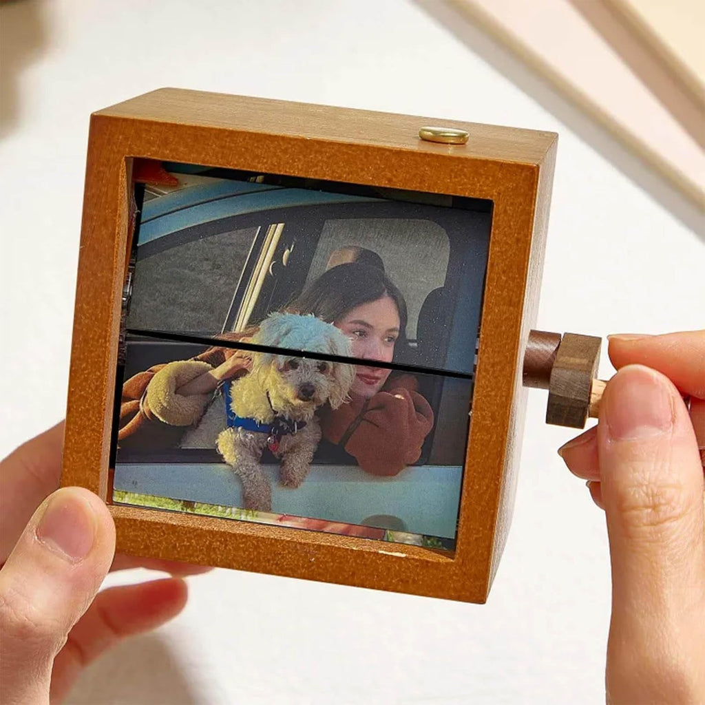 2026 Custom Photo Flip Book Frame For Mom Family Couple Hand Crank Flipbook Box Animation Machine Mechanical Photo Album Wooden Flip Book Gifts for Mothers Day Fathers Day Birthday (Black Walnut)