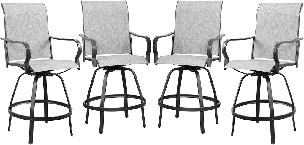 Shintenchi 4 Piece Patio Swivel Bar Chairs, All Weather Textile Outdoor Metal Bar Stools Patio Chairs Set of 4 with High Back, High Top Bistro Set Furniture for Balcony,Backyard,Garden,Deck,Light Grey
