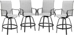 Shintenchi 4 Piece Patio Swivel Bar Chairs, All Weather Textile Outdoor Metal Bar Stools Patio Chairs Set of 4 with High Back, High Top Bistro Set Furniture for Balcony,Backyard,Garden,Deck,Light Grey
