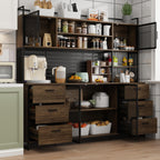 ECACAD 70.9" L Sideboard Buffet Storage Cabinet with Hutch, Pegboard, 4 Metal Mesh Doors, 6 Drawers & Shelves, Kitchen Pantry Cupboard for Living Room, Dining Room, Black & Rustic Brown