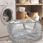 Pop Up Laundry Hamper,Collapsible Horizontal Baskets with Handles & Side Pocket,Foldable Sturdy mesh for Laundry Room,Bathroom,Kids Room,College Dorm or Travel (Double Grey)