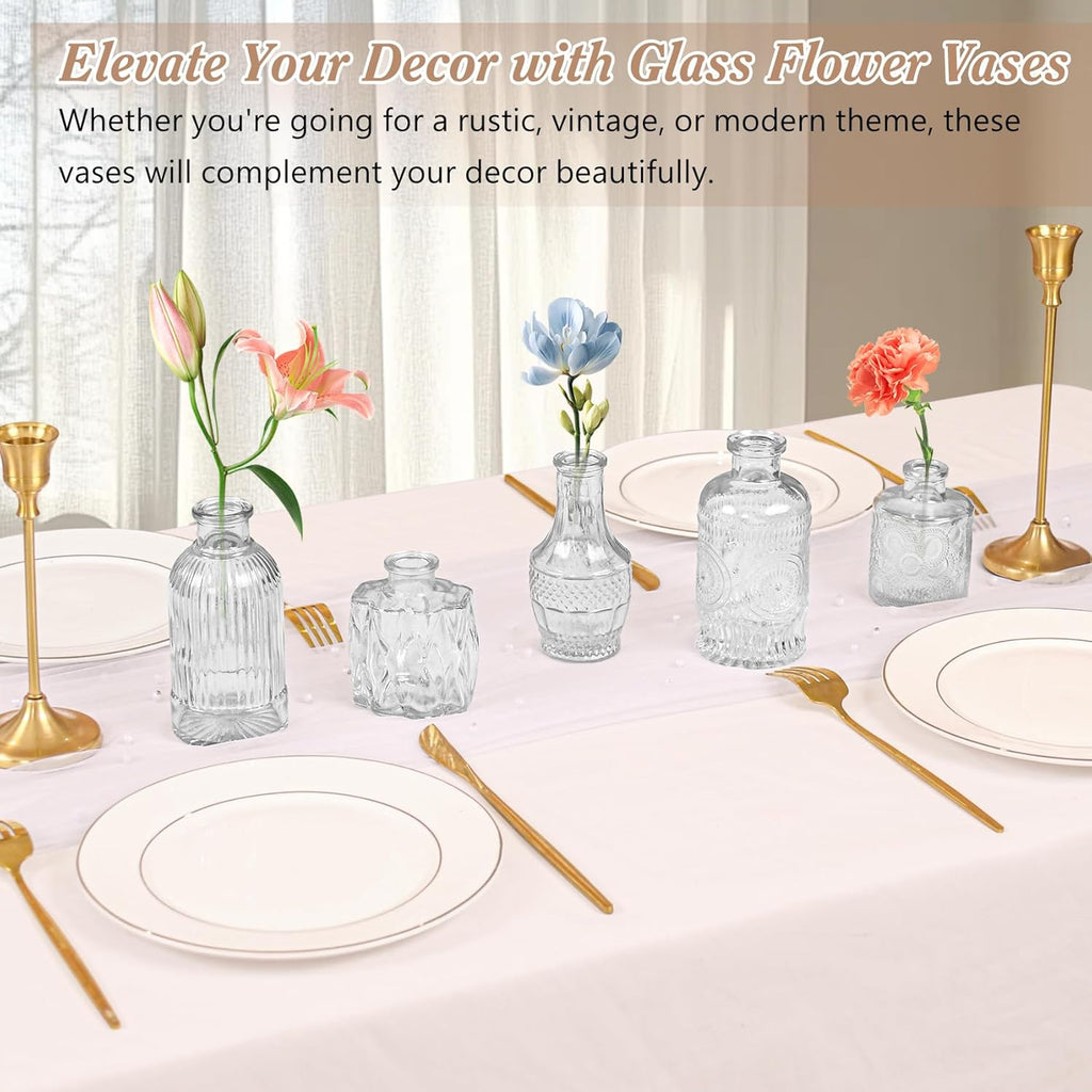 Set of 40 Glass Bud Vases, Small Clear Glass Vases in Bulk, Mini Vintage Embossed Flower Vase for Wedding, Centerpieces, Birthday Party, Home Table Decorations, Baby Shower (Clear)