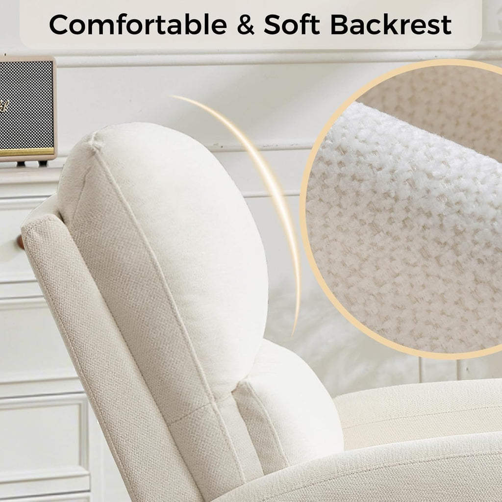 Power Swivel Rocker Recliner, Swivel Glider Nursery Electric Recliner Chair with Lumbar Support, Upholstered Rocking Recling Chairs for Adults Nursery, Living Room, Bedroom, Chenille White