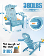YEFU Adirondack Chair Weather Resistant: Outdoor Chair HIPS Plastic Adirondack Chairs - Patio Chairs with Cup Holder & Wood Texture - Lawn Fire Pit Deck Porch Garden Chairs for Adults (Blue)