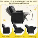 AVAWING Kids Recliner Chair, Double PU Leather Kids Loveseat w/Cup Holder, Lounge Sofa Chair w/Adjustable Footrest & Headrest for Boys Girls 3+ Age Group, Black