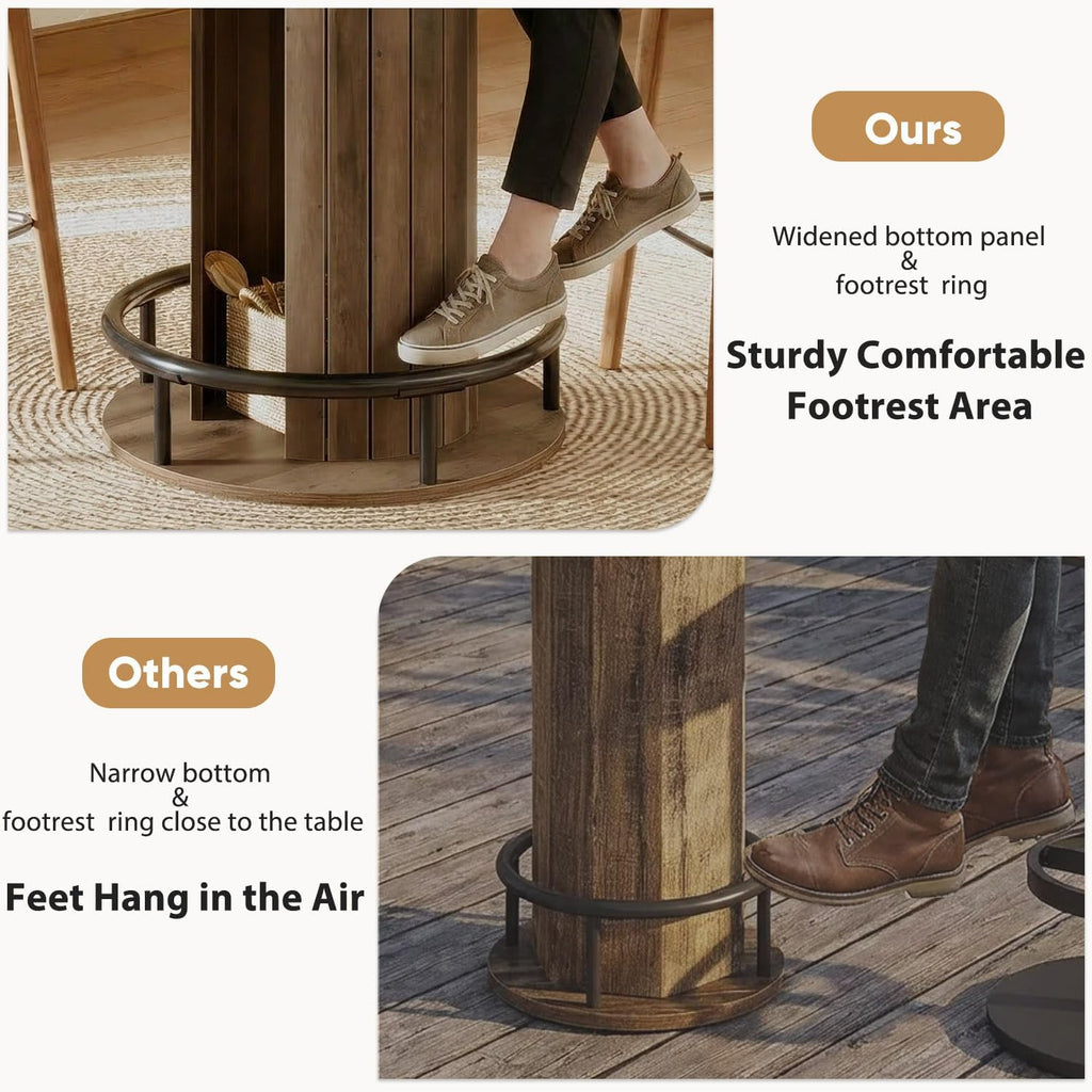 HSH Round Bar Table, 39.4" H Wood Pub Table with Storage & Metal Footrest, Modern Industrial Bar Height Bistro Cocktail Table for Coffee Bar, Kitchen Dining Room, Small Space, Rustic Oak, 2PCS