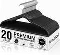 SMARTOR Plastic Hangers 20 Pack - Thin and Slim Design for Space Saving Organizer - Heavy Duty Durable Closet Organizers and Storage with 360 Swivel Hooks, Non Slip Notches for Straps - Black