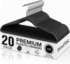 SMARTOR Plastic Hangers 20 Pack - Thin and Slim Design for Space Saving Organizer - Heavy Duty Durable Closet Organizers and Storage with 360 Swivel Hooks, Non Slip Notches for Straps - Black