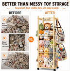 Stuffed Animal Storage & Organizer, Wooden Cute Zoo | 2 Removable Hanging Storage Net, Toy Holder, For Toddler Rooms, Playrooms & Bedrooms