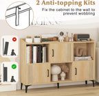 Giantex Storage Cabinet, Sideboard with 3 Doors, 3 Open Compartments, Bookcase with 5 Raised Metal Legs, Buffet Table, Bookshelf, Floor Cabinet for Living Room Display, Dining Room, Entryway, Oak