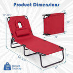 Goplus Tanning Chair, Folding Beach Lounge Chair with Face Hole, Removable Pillow, Carry Strap, Position Adjustable, Sunbathing Chair, Portable Outside Lounge Chair for Patio Pool (1, Red)