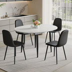 FURNITO Round Dining Table Set for 4, 42"-54" Extendable Dining Room Table Set for 4, White Kitchen Table and Upholstered Chairs Set of 4, 5 Piece Dining Table Set for Small Spaces, Easy Assembly