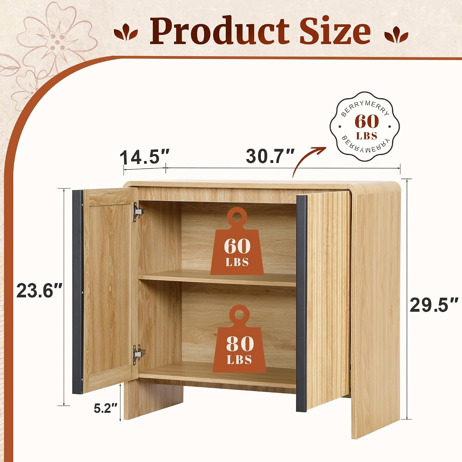 BERRYMERRY 2 Door Fluted Sideboard Buffet Cabinet with Storage, Modern Wood Cabinet with Adjustable Shelves for Living Room, Dining Room (Light Wood 4 Doors)